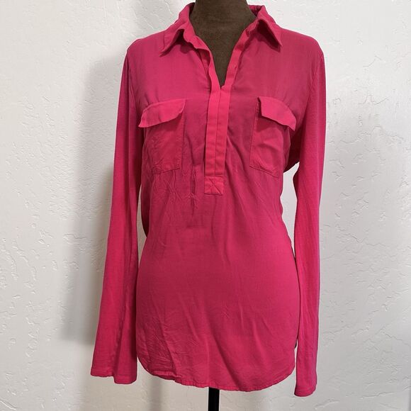 Womens Fitted V Neck Top Size M Pink Long Bella Swan Y2K Fitted Soft - Picture 1 of 7